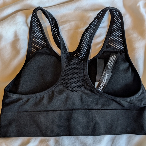 💥SALE💥 PINK Victoria's Secret Mesh Detail Black Sports Bra X-small - Picture 2 of 3